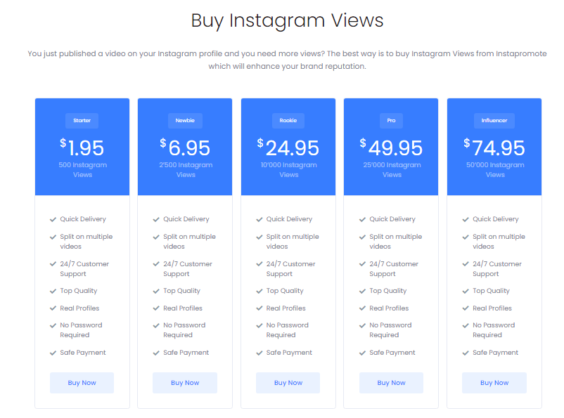 screenshot of instapromote views services