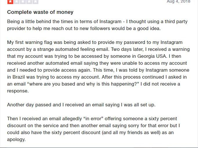 a screenshot of an angry customer who left a negative review on Trustpilot