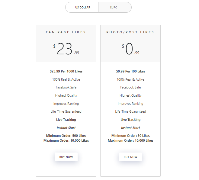 a screenshot displaying venium Facebook pricing