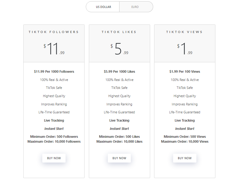 a screenshot displaying venium TikTok pricing