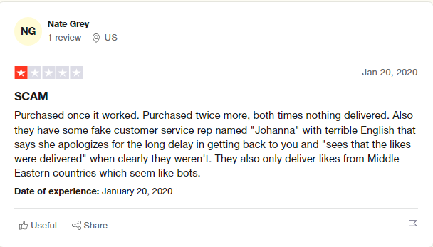 a screenshot that shows a negative review about blastup on trustpilot