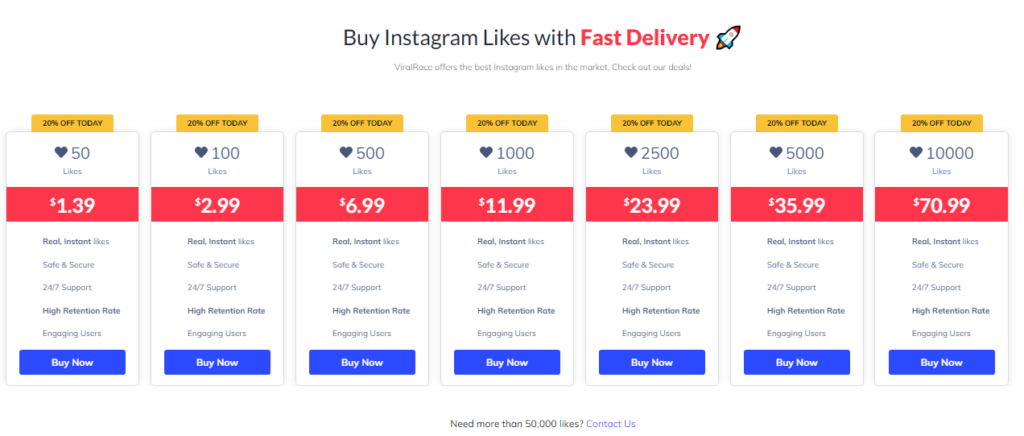 a screenshot showing viralrace instagram likes offers